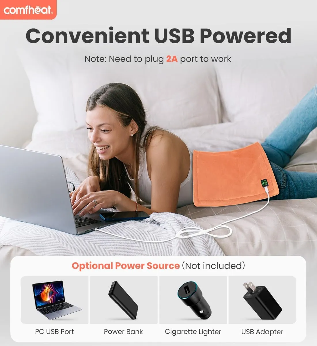 USB Heating Pad, 5V Heated Travel Pads, 3 Heat Settings & Auto Shut Off, Hot Therapy for Pain Relief Abdomen Cramps (16"x 12") (Non-Chargeable) Orange