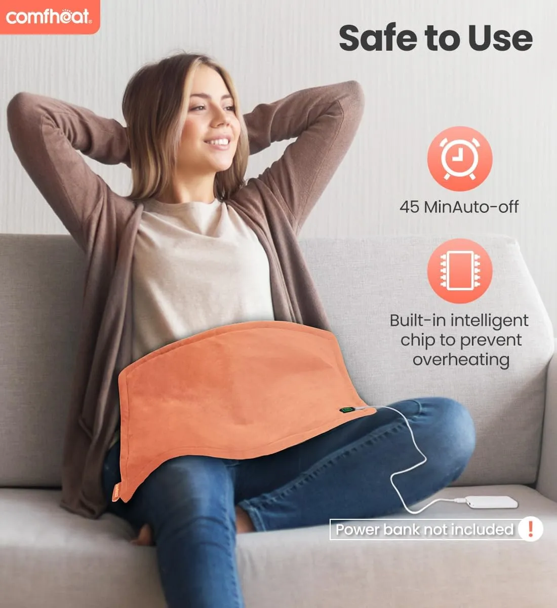 USB Heating Pad, 5V Heated Travel Pads, 3 Heat Settings & Auto Shut Off, Hot Therapy for Pain Relief Abdomen Cramps (16"x 12") (Non-Chargeable) Orange