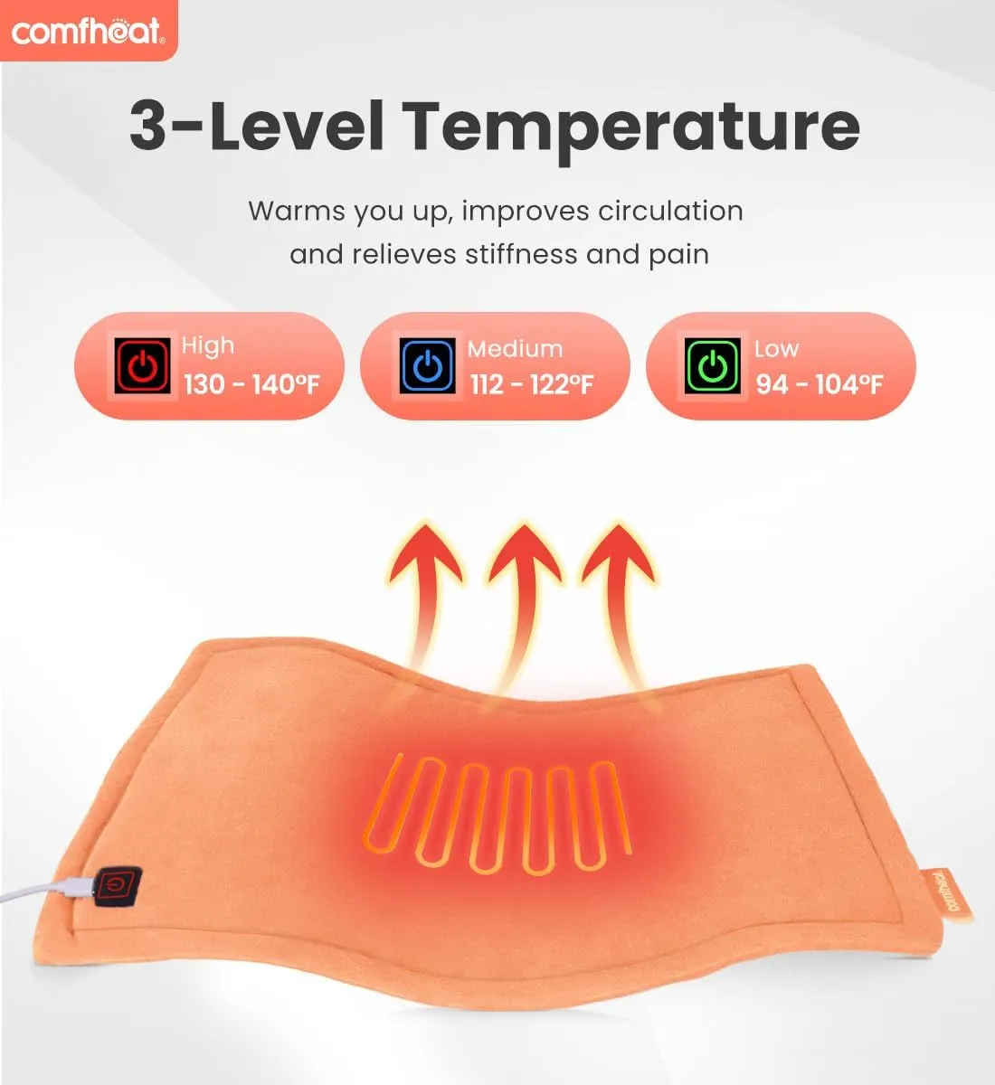 USB Heating Pad, 5V Heated Travel Pads, 3 Heat Settings & Auto Shut Off, Hot Therapy for Pain Relief Abdomen Cramps (16"x 12") (Non-Chargeable) Orange