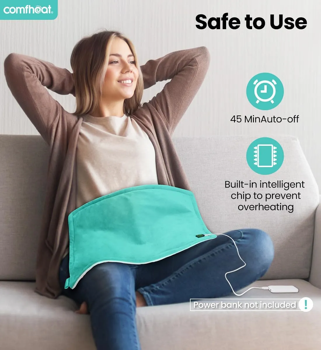 USB Heating Pad, 5V Heated Travel Pads for Airplane Camping, 3 Heat Settings & Auto Shut Off, Hot Therapy for Pain Relief Abdomen Cramps (16"x 12") (Non-Chargeable) Light Green