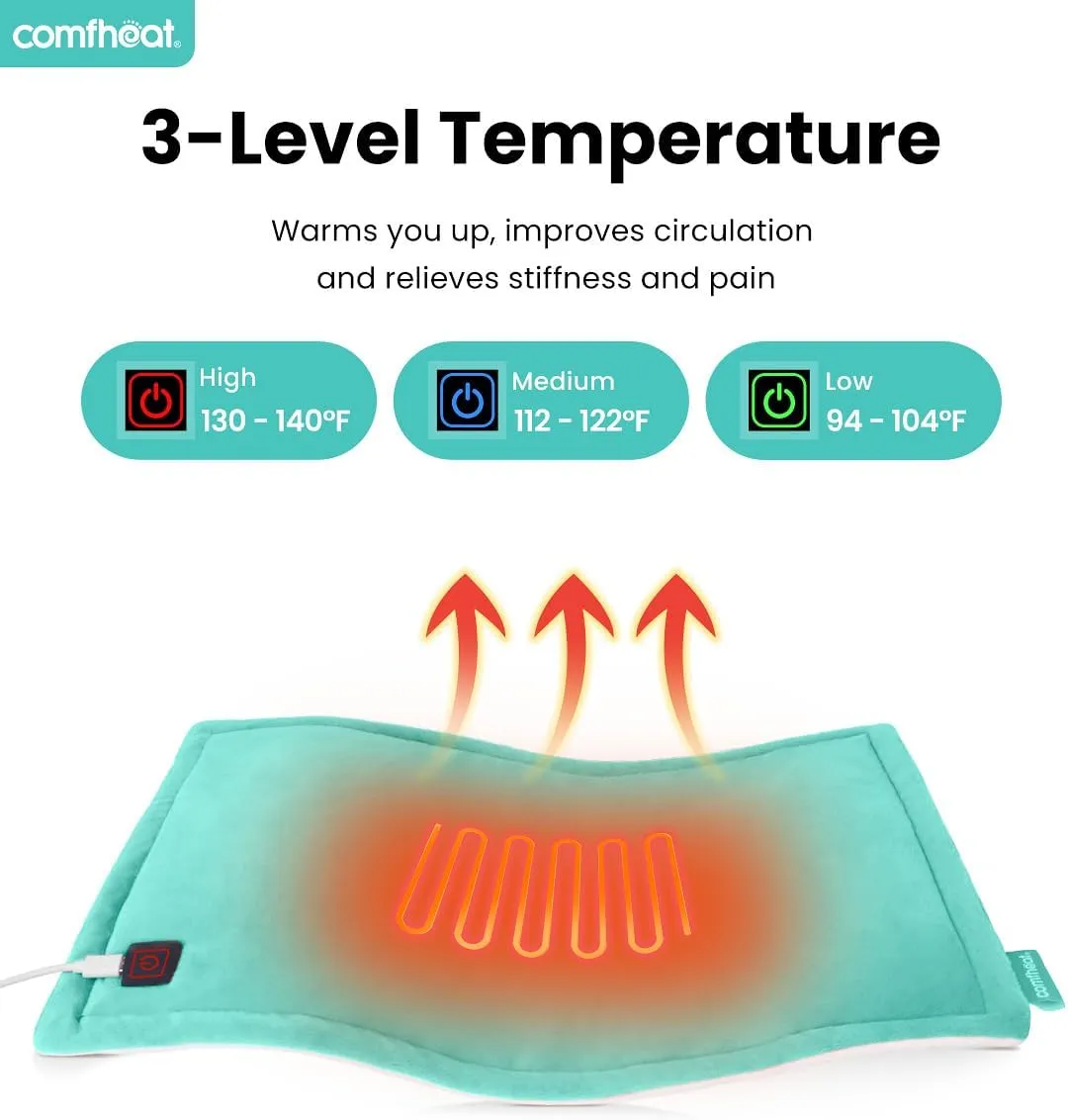 USB Heating Pad, 5V Heated Travel Pads for Airplane Camping, 3 Heat Settings & Auto Shut Off, Hot Therapy for Pain Relief Abdomen Cramps (16"x 12") (Non-Chargeable) Light Green
