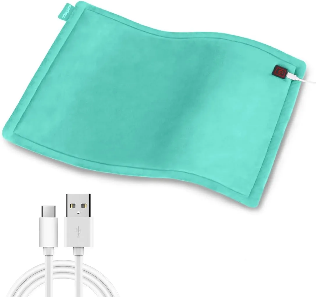 USB Heating Pad, 5V Heated Travel Pads for Airplane Camping, 3 Heat Settings & Auto Shut Off, Hot Therapy for Pain Relief Abdomen Cramps (16"x 12") (Non-Chargeable) Light Green