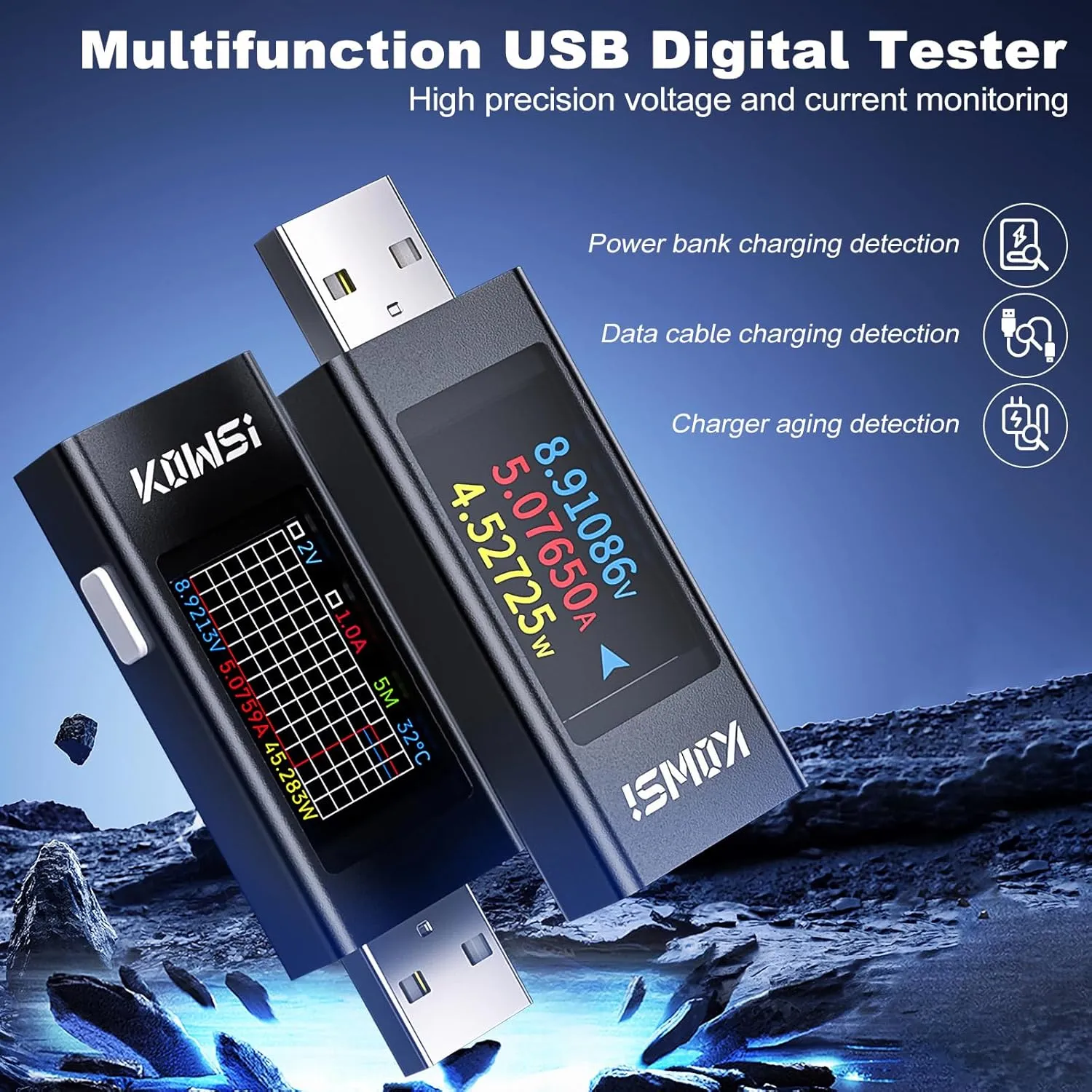 USB Tester Power Meter, 16-bit ADC USB Bidirectional Tester Support 6.5A High Current Tester Real Time Charging Power Test for Charger, Various Data Cables, Power Bank, Charging Detection