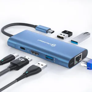 UtechSmart USB C Hub, Ethernet Multiport Adapter 6 in 1 USB C to HDMI Dock Compatible for MacBook Pro/Air, Chromebook, Dell XPS, HP and Type C Devices (Gigabit Ethernet 100W PD 4K HDMI USB 3.0) Blue
