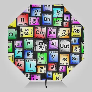 UV Blocking Automatic Open Umbrella Colored-periodic-table-elements-repeating Portable Travel Folding Umbrellas with Cover Bag