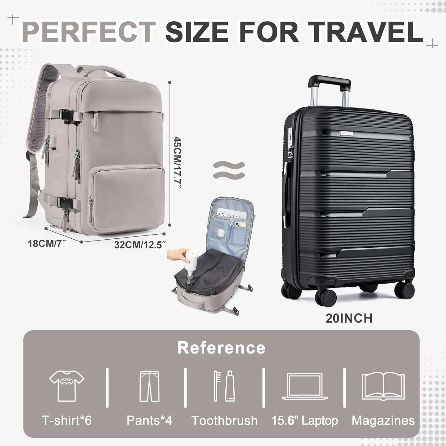 Vacuum Backpack Travel Backpack with Compression, Men Women Vacuum Backpacks with Air Pump, Carry on Bag Flight Approved Personal Item Size - Toffee