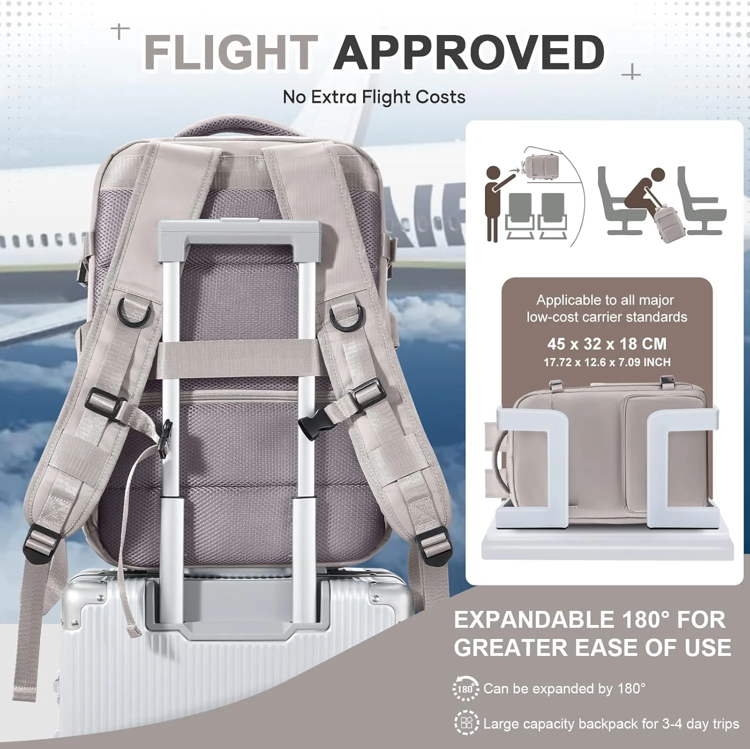 Vacuum Backpack Travel Backpack with Compression, Men Women Vacuum Backpacks with Air Pump, Carry on Bag Flight Approved Personal Item Size - Toffee