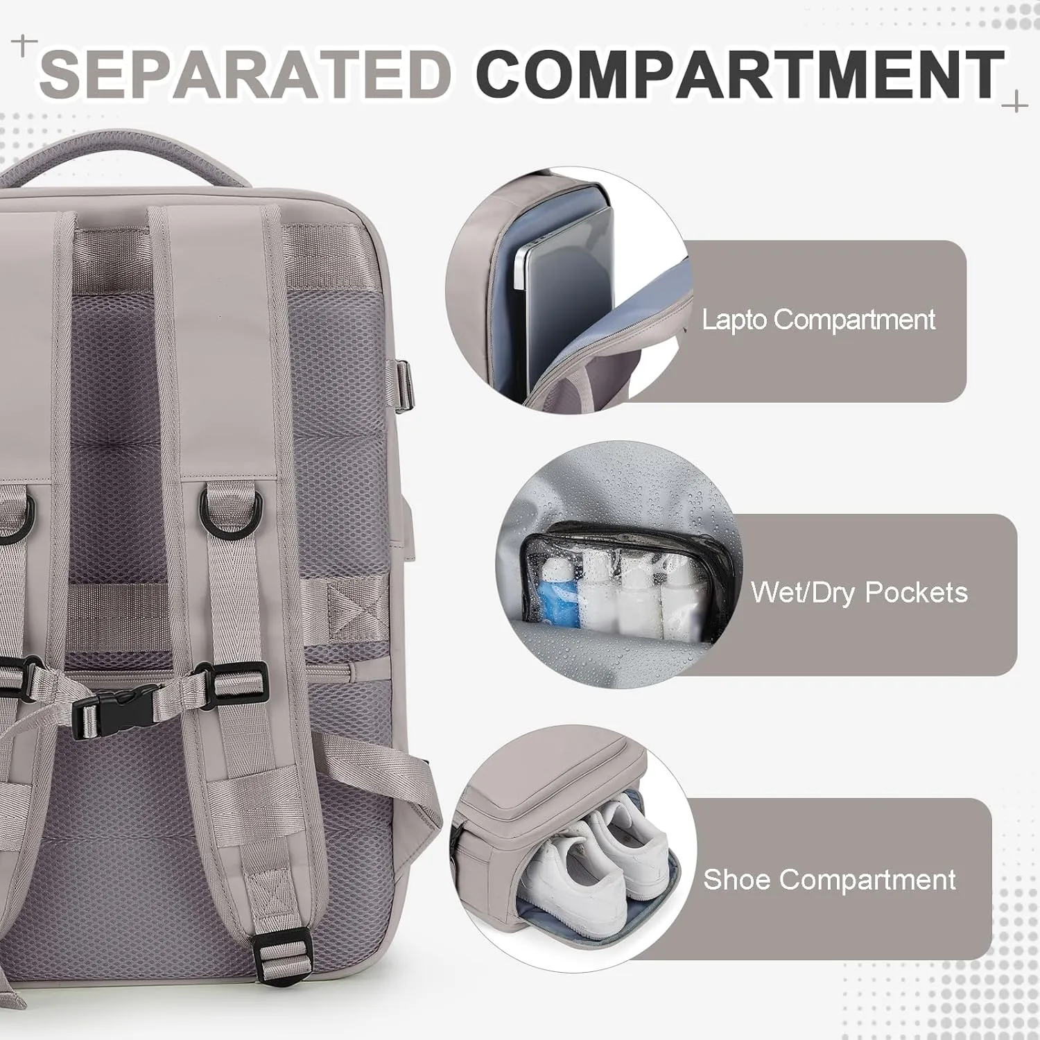 Vacuum Backpack Travel Backpack with Compression, Men Women Vacuum Backpacks with Air Pump, Carry on Bag Flight Approved Personal Item Size - Toffee