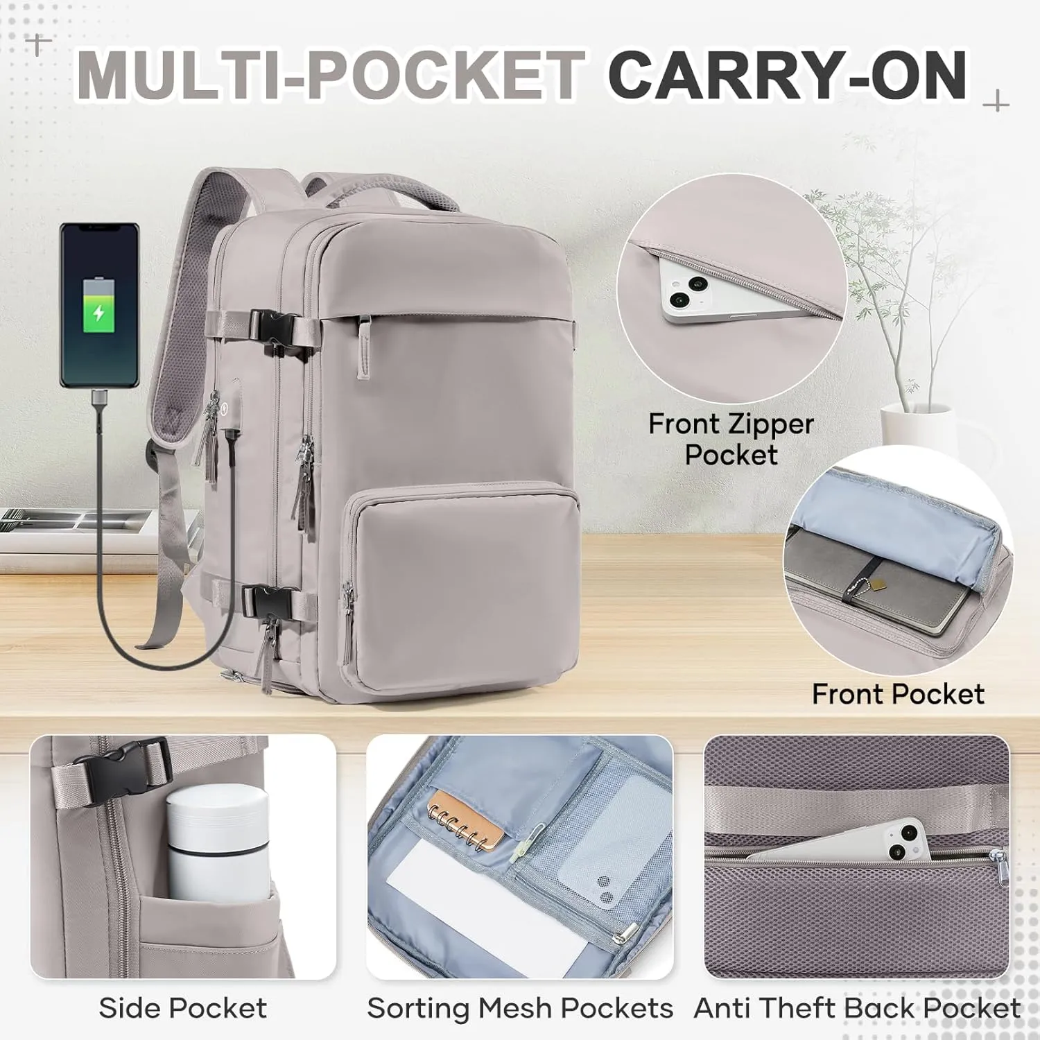 Vacuum Backpack Travel Backpack with Compression, Men Women Vacuum Backpacks with Air Pump, Carry on Bag Flight Approved Personal Item Size - Toffee