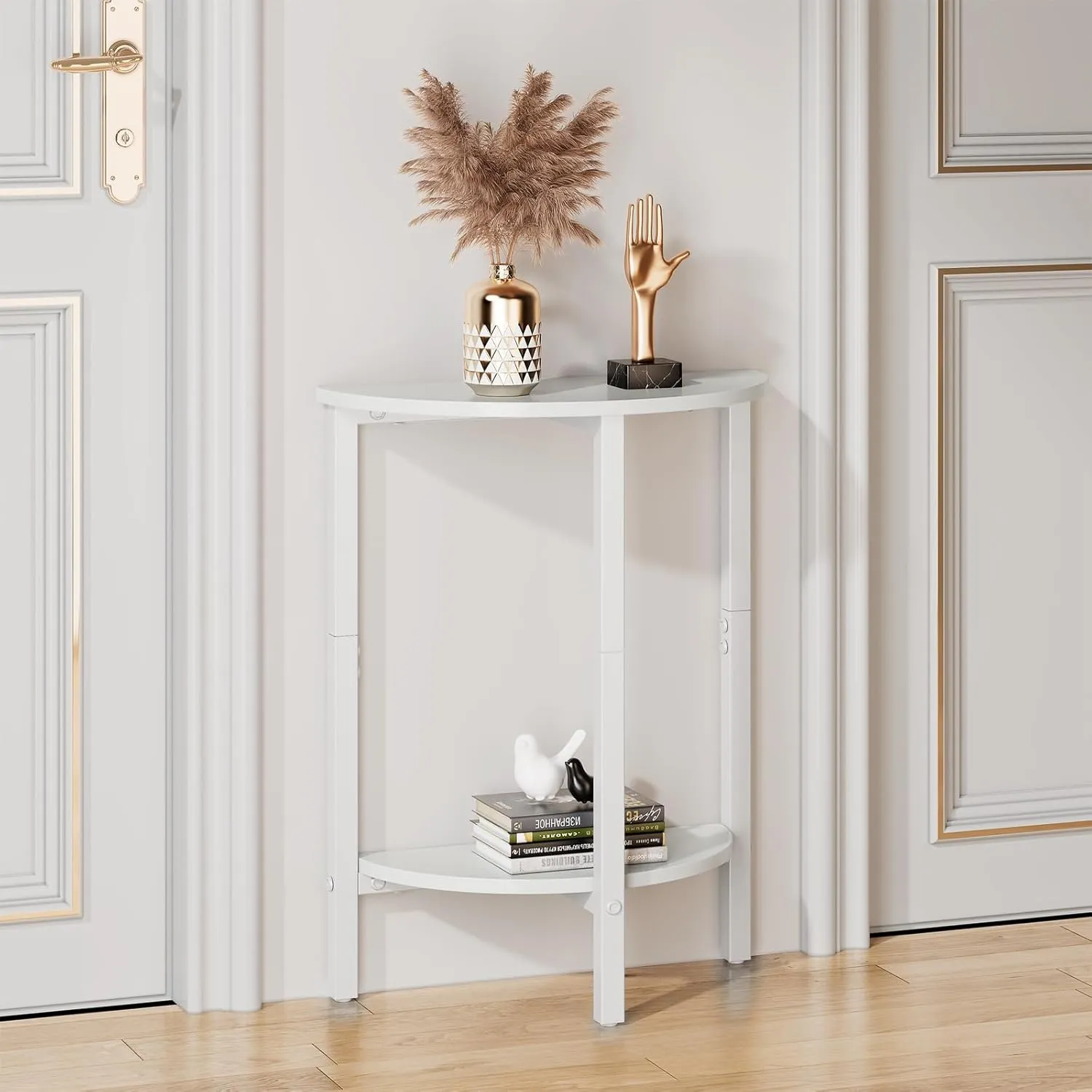 Vagusicc Side Table, Small Round End Table, Set of 2 Half Round Side Table Half Moon Tables, Circle Table Small Coffee Accent Table for Living Room, Thin Sofa Table Narrow Entryway Table, White