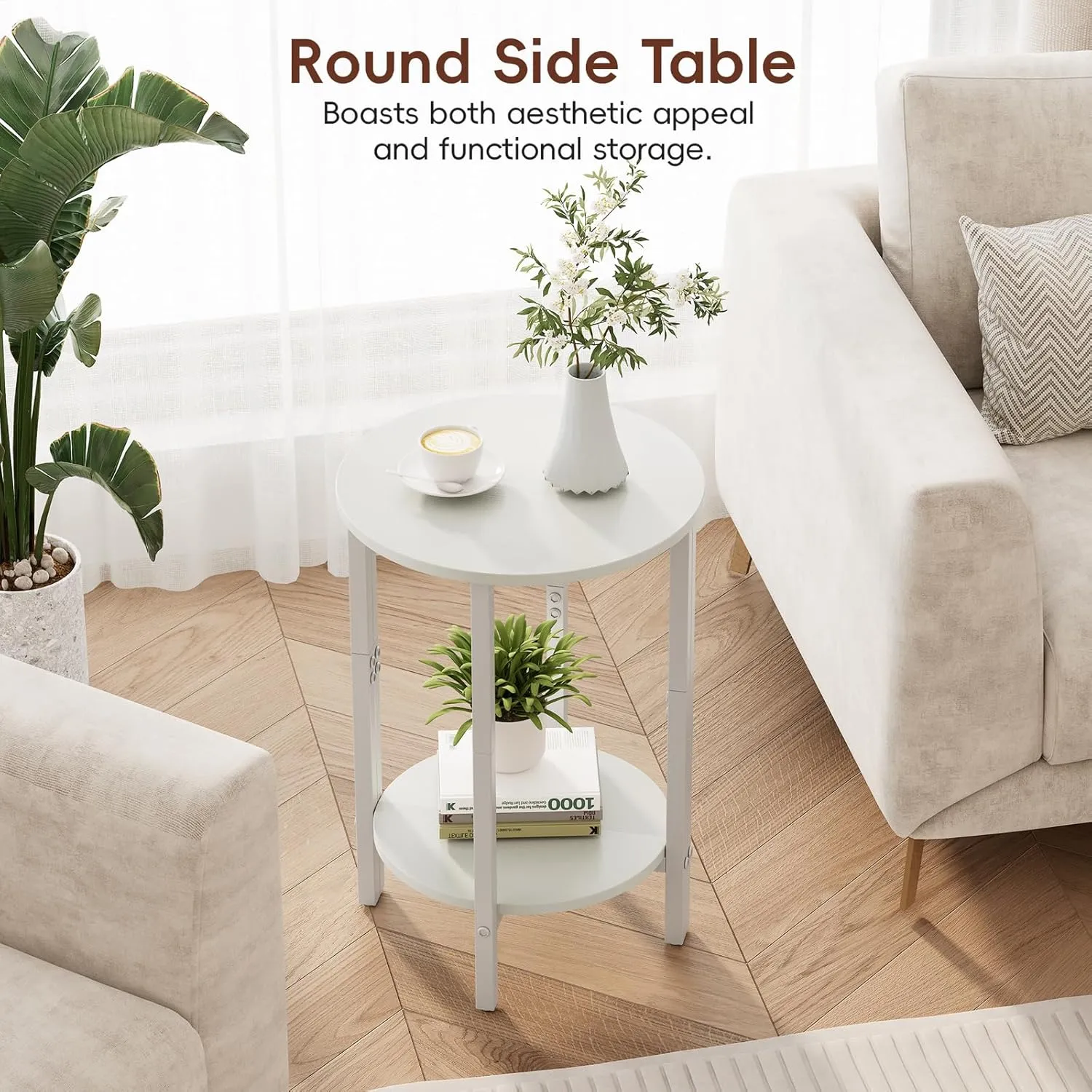 Vagusicc Side Table, Small Round End Table, Set of 2 Half Round Side Table Half Moon Tables, Circle Table Small Coffee Accent Table for Living Room, Thin Sofa Table Narrow Entryway Table, White