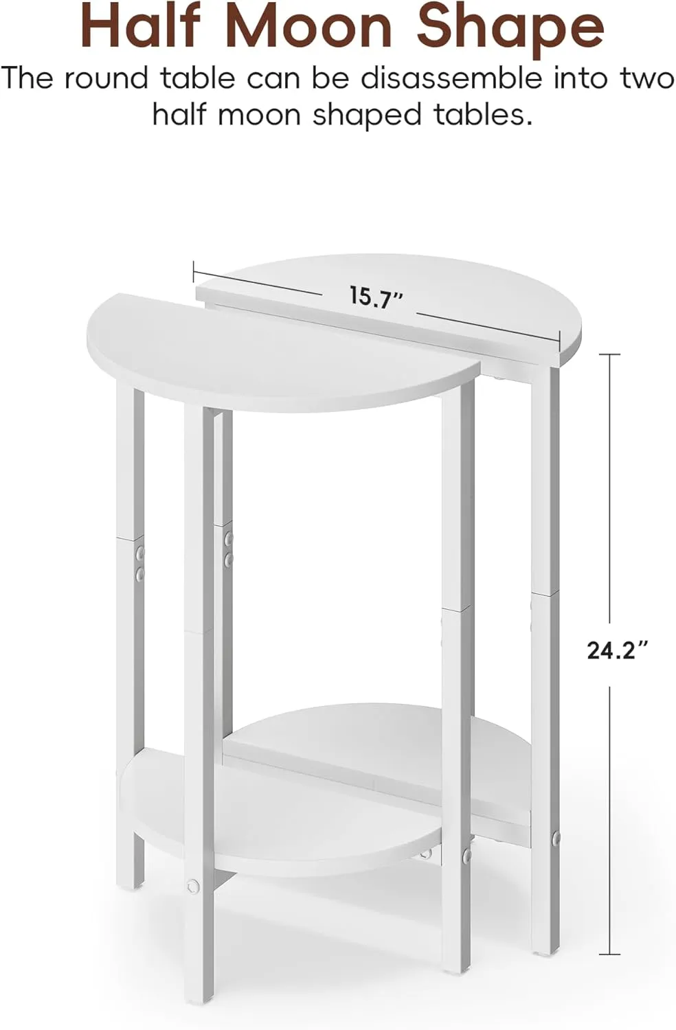 Vagusicc Side Table, Small Round End Table, Set of 2 Half Round Side Table Half Moon Tables, Circle Table Small Coffee Accent Table for Living Room, Thin Sofa Table Narrow Entryway Table, White
