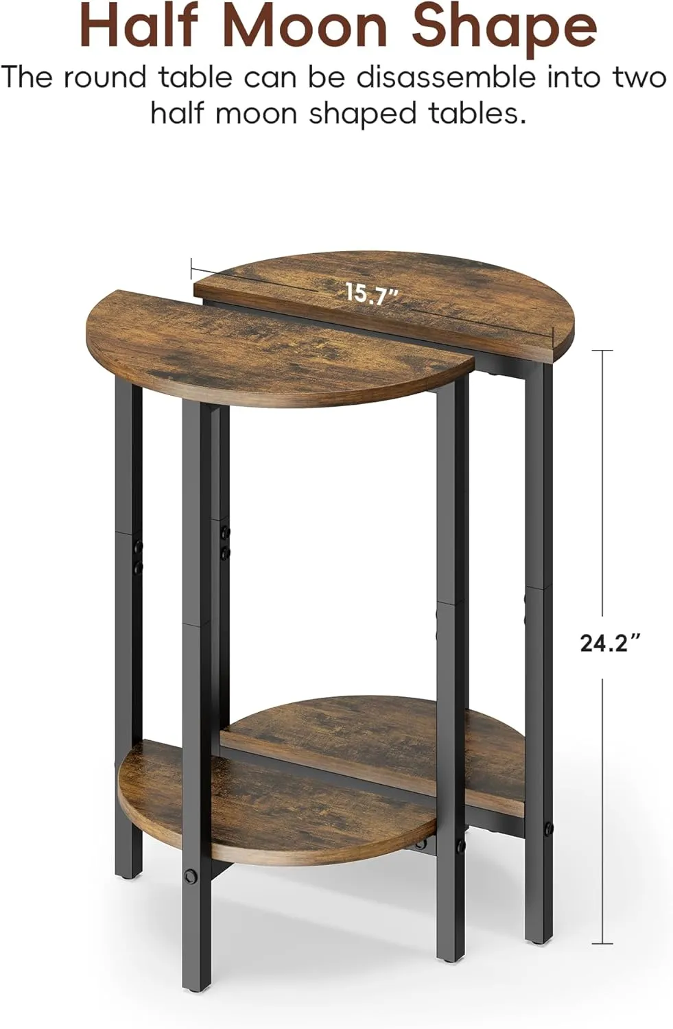 Vagusicc Side Tables Small End Tables, Set of 2 Half Round Side Table for Living Room, 2 Tier Small Couch Side Table, Round Coffee Table Accent Table, Thin Sofa Table Narrow Entryway Table, Brown