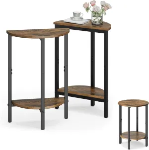 Vagusicc Side Tables Small End Tables, Set of 2 Half Round Side Table for Living Room, 2 Tier Small Couch Side Table, Round Coffee Table Accent Table, Thin Sofa Table Narrow Entryway Table, Brown