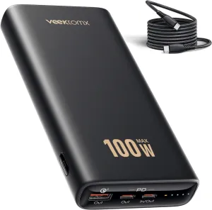 VEEKTOMX 100W Laptop Power Bank 20000mAh Fast Charging Portable Laptop Charger USB C PD 3.0 Battery Bank Compatible with iPhone15/14/13/12/11 Pro MacBook iPad Samsung Steam Deck Camera etc