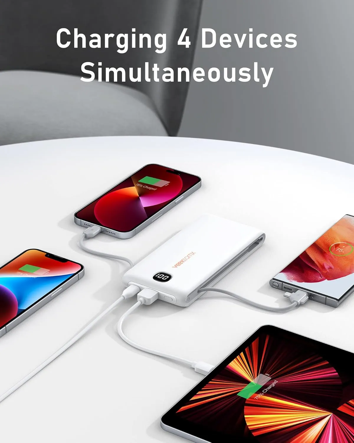 VEEKTOMX Portable Charger with Built in Cables 10000mAh, Power Bank for iPhone with Wall Plug, Travel Essential Fast Charging USB C Slim External Battery Pack for iPhone16/15/14, Samsung, iPad, etc