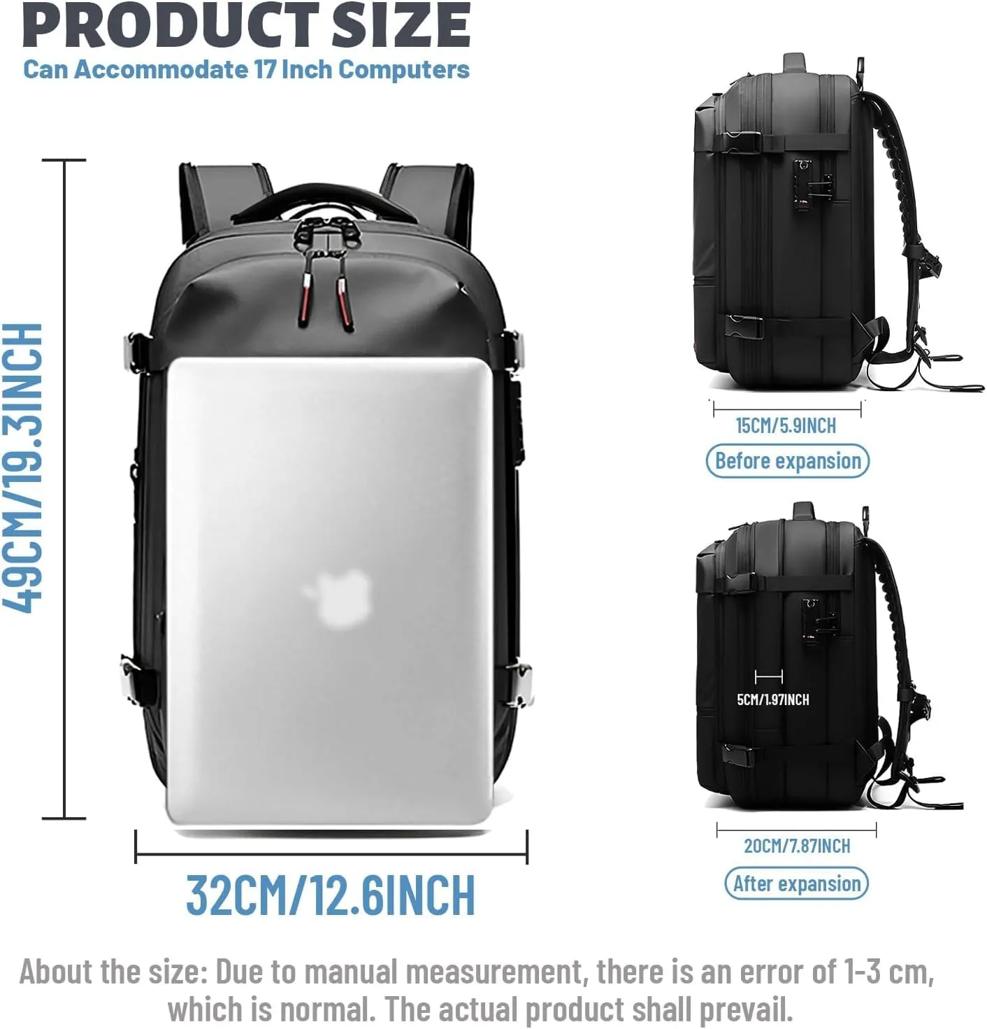 Venator Vacuum Travel Bag (60 L), Equipped with 1200 Mah Electric Air Pump, Large Capacity Travel Backpack, Anti-Theft (Black)