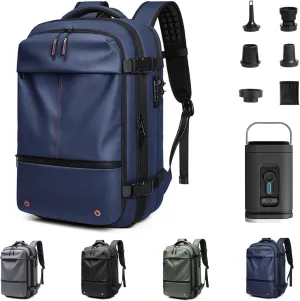 Venator Vacuum Travel Bag (60 L), Equipped with 1200 Mah Electric Air Pump, Large Capacity Travel Backpack, Anti-Theft (Blue)