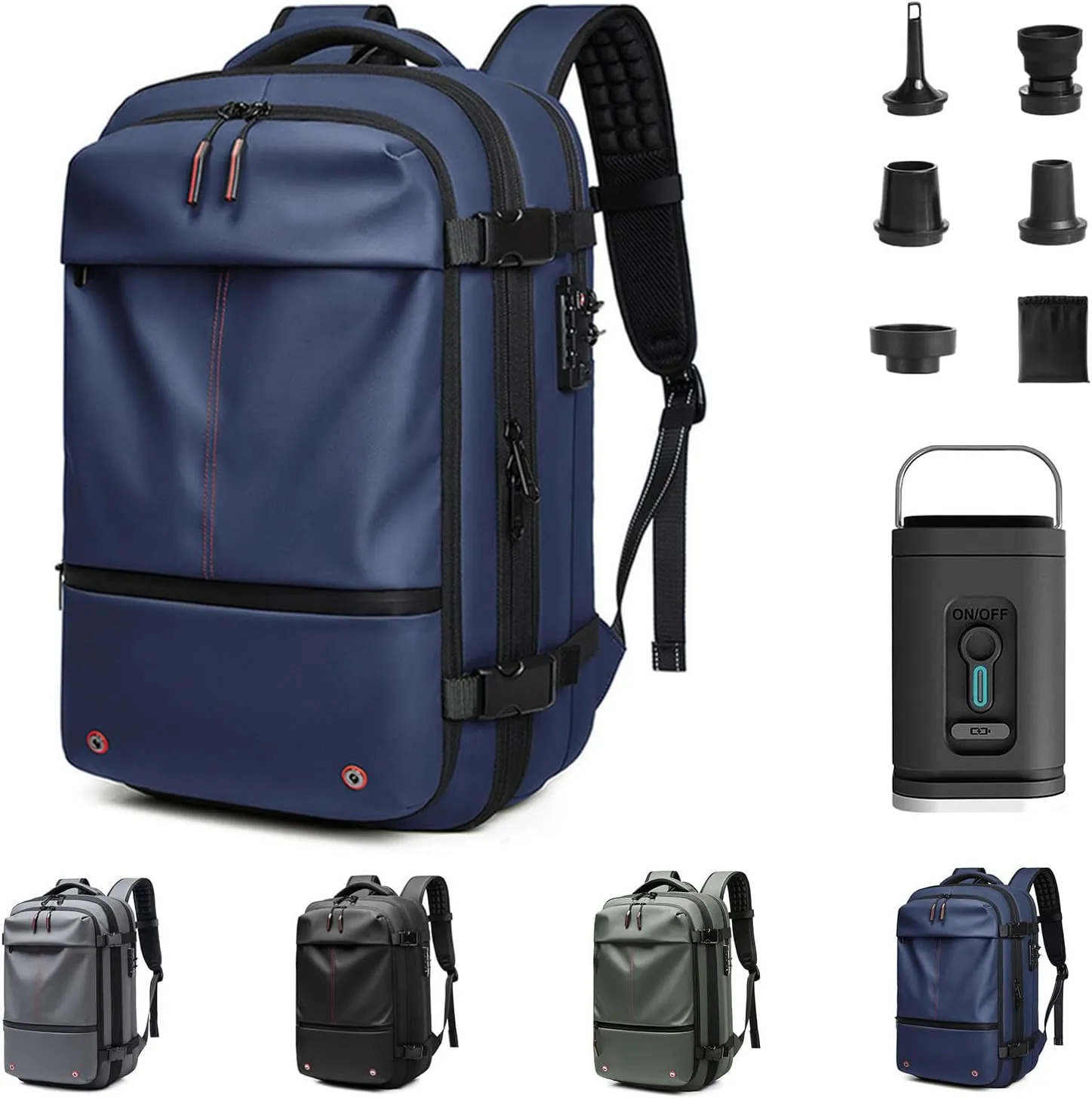 Venator Vacuum Travel Bag (60 L), Equipped with 1200 Mah Electric Air Pump, Large Capacity Travel Backpack, Anti-Theft (Blue)