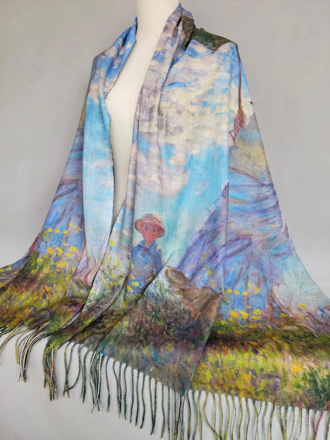 VENVSBEE Reversible Soft Cashmere Feel Scarf Large Shawl Wrap Double-side Art Print Warm Pashmina Klimt Van Gogh Gifts