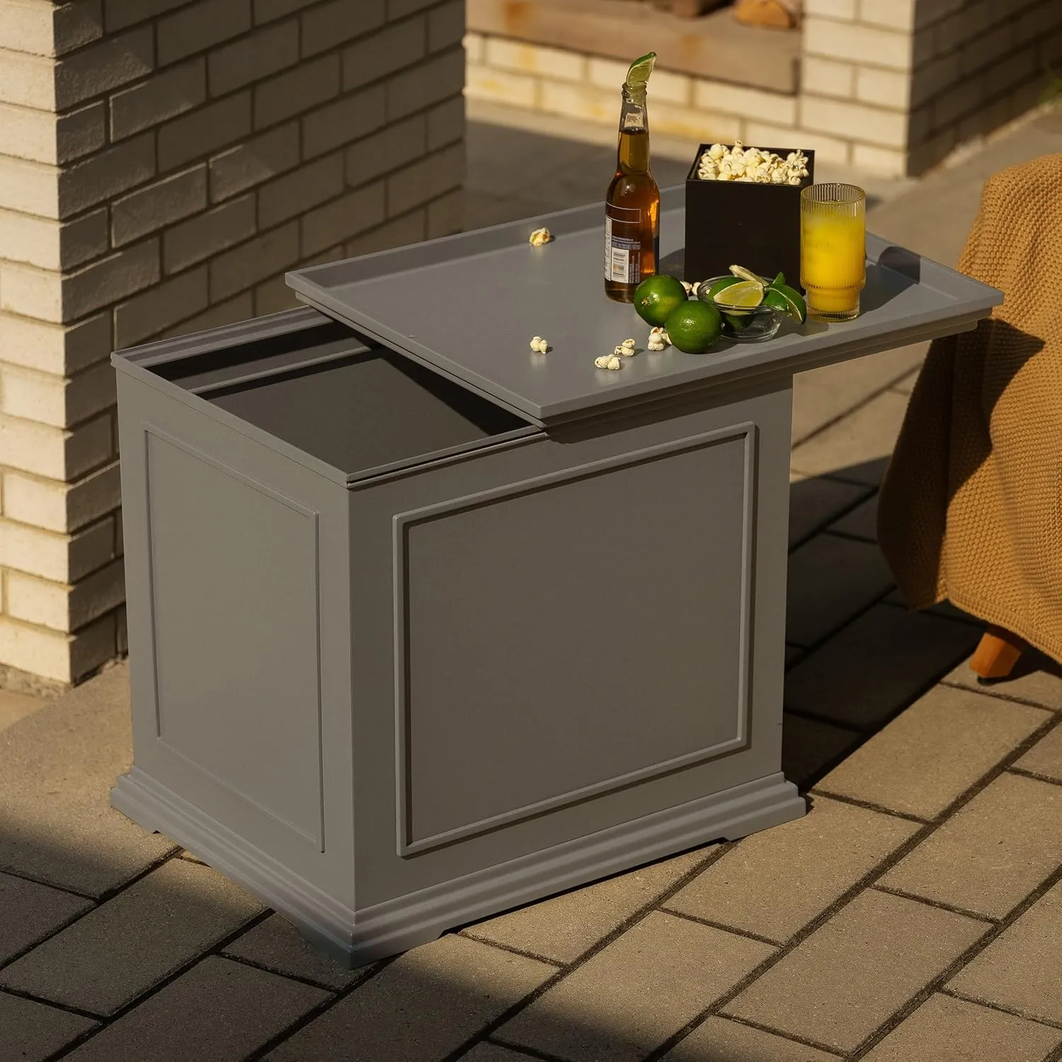 Veradek Brixton Tray Table - 2-in-1 Outdoor Side Table with Storage and Tray for Patio/Porch | Durable All-Weather Resistant | Classic & Functional