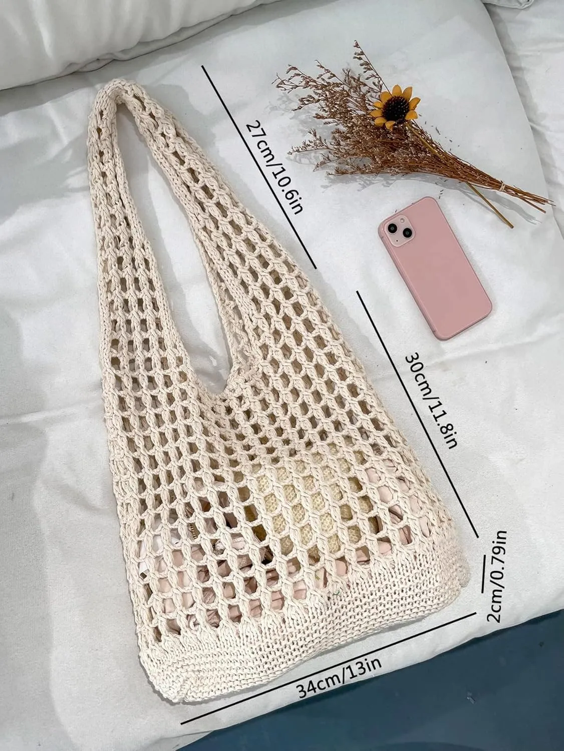 Verdusa Women's Hollow Out Knit Tote Handbags Crochet Shoulder Bag