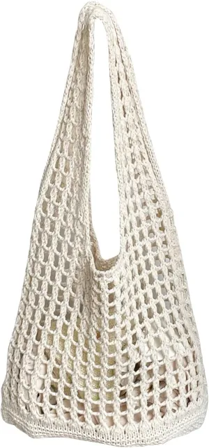 Verdusa Women's Hollow Out Knit Tote Handbags Crochet Shoulder Bag
