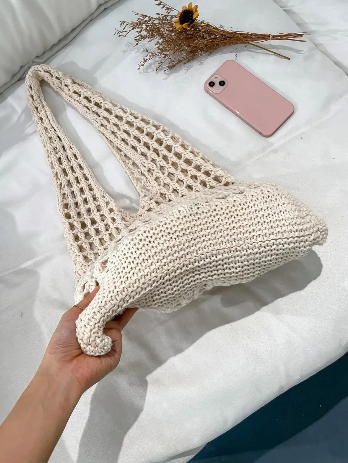 Verdusa Women's Hollow Out Knit Tote Handbags Crochet Shoulder Bag