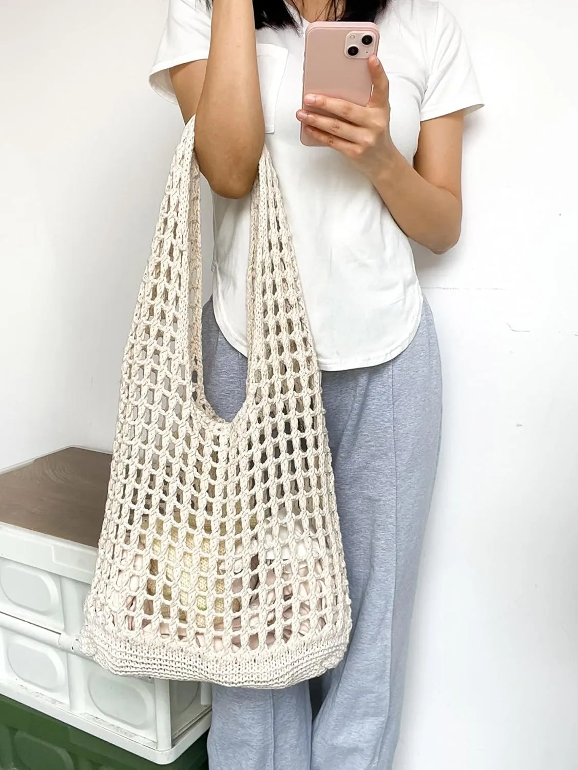 Verdusa Women's Hollow Out Knit Tote Handbags Crochet Shoulder Bag