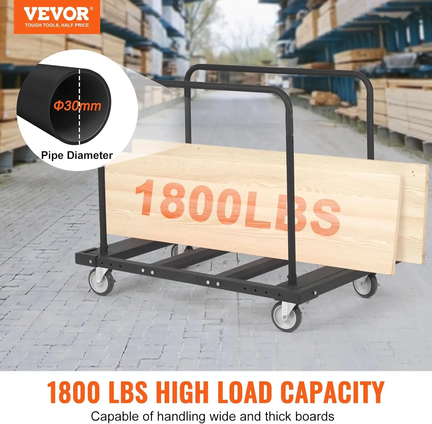VEVOR Folding Table Cart, 1800 LBS Heavy Duty Table Trolley with 5" Swivel Wheels, Black Desk Trolley for Garage, Home, Warehouse, Party Event Hotel Furniture 10 Table Capacity