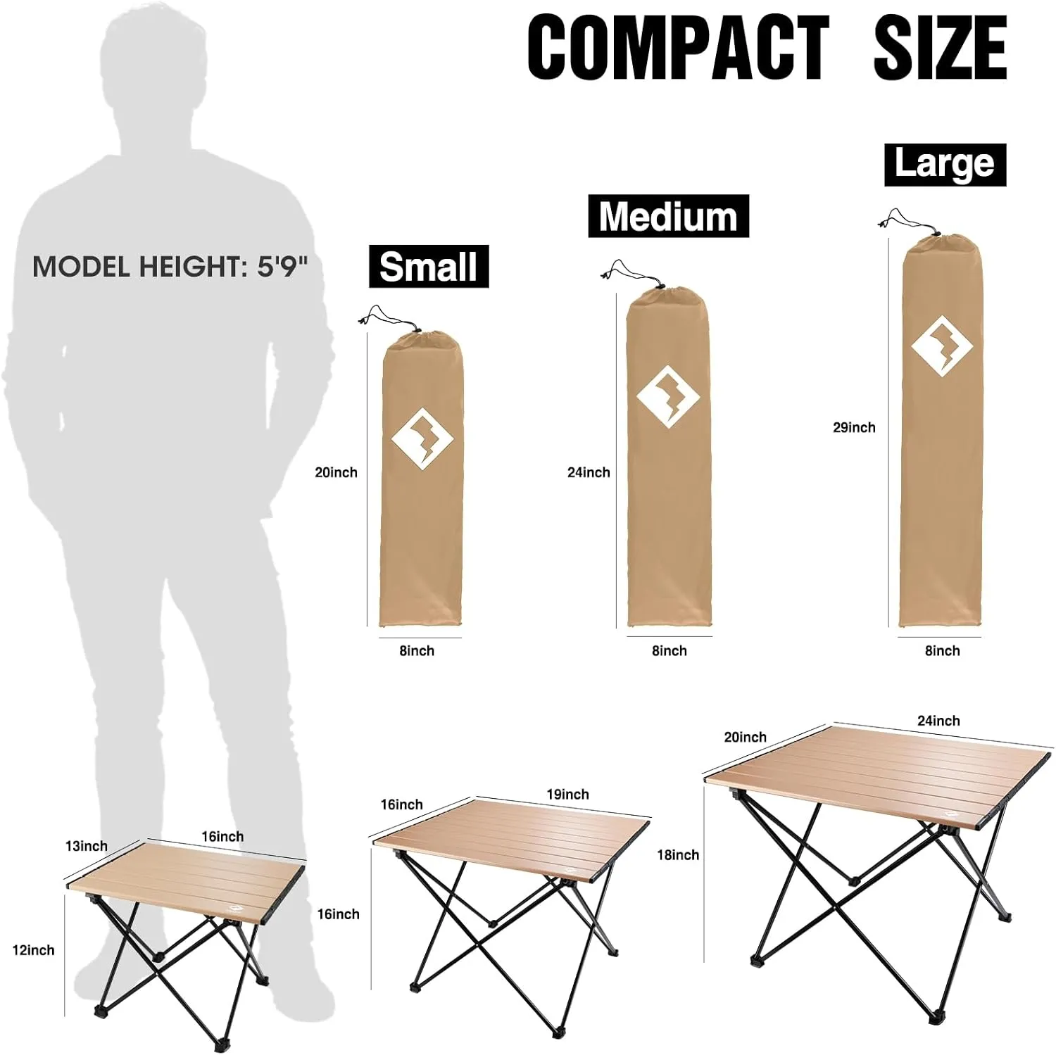 VILLEY Portable Camping Side Table, Ultralight Aluminum Folding Beach Table with Carry Bag for Outdoor Cooking, Picnic, Camp, Boat, Travel