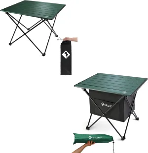 VILLEY Portable Camping Side Table, Ultralight Aluminum Folding Beach Table with Storage and Carry Bag for Camp, Picnics, Travel, and Outdoor Activities