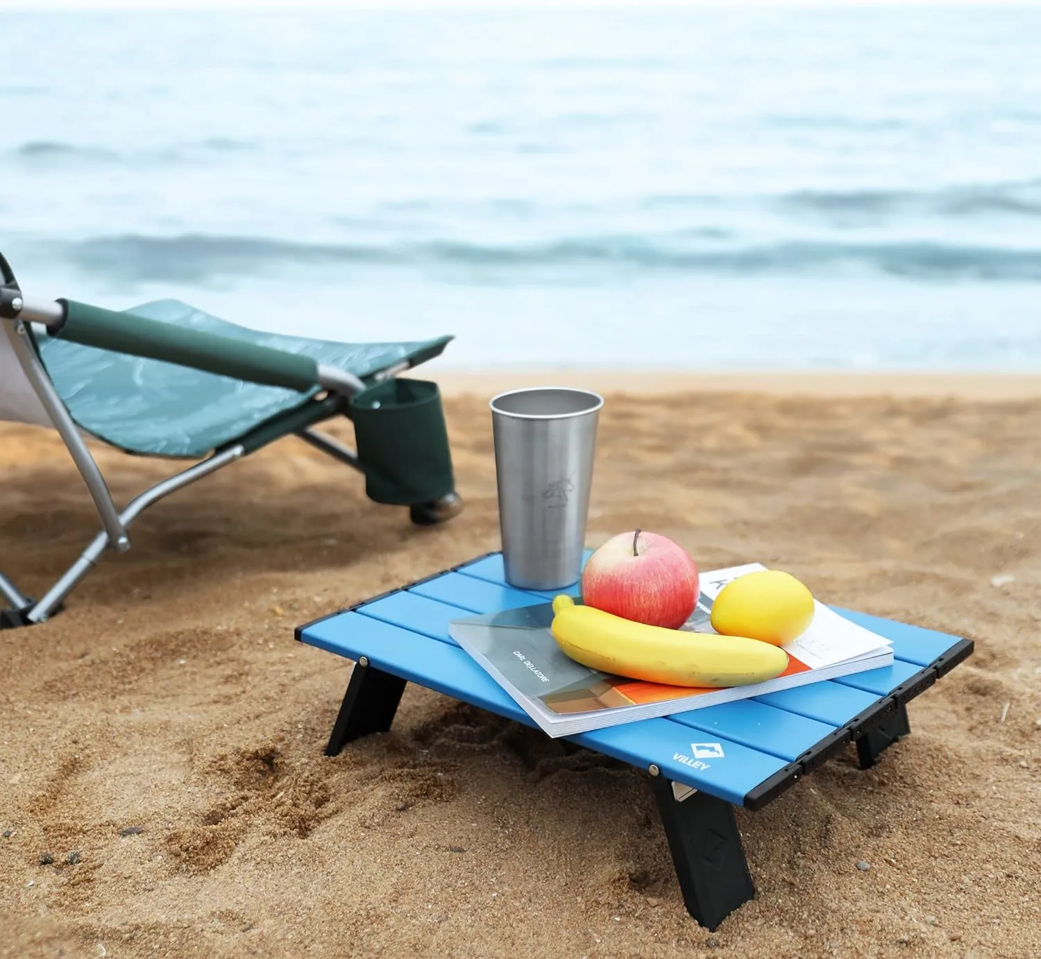 VILLEY Portable Mini Folding Beach Table, Ultralight Aluminum Side Table with Carry Bag for Camping, Picnics, and Outdoor Activities