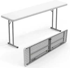 VINGLI 6 FT Narrow Folding Table,Premium Quality HDPE Material and Sturdy Metal Frame, Perfect for Buffet, Seminar, Party, Training, Home Work, White