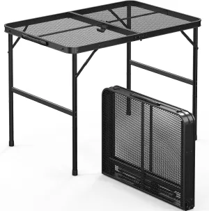 VINGLI Outdoor Grill Table, Folding Camping Table, 3 ft Portable Picnic Table Adjustable Height, Lightweight Aluminum Tables for Outside, Beach, Patio, Party, Black