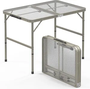 VINGLI Outdoor Grill Table, Folding Camping Table, 3 ft Portable Picnic Table Adjustable Height, Lightweight Aluminum Tables for Outside, Beach, Patio, Party, Gun