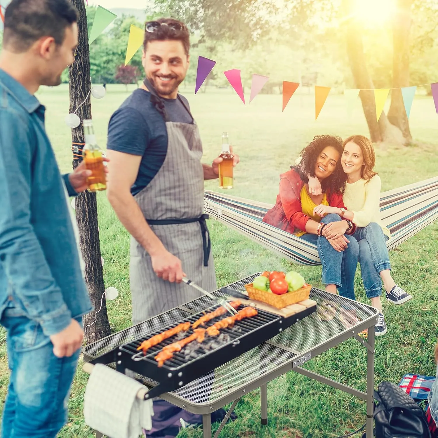 VINGLI Outdoor Grill Table, Folding Camping Table, 3 ft Portable Picnic Table Adjustable Height, Lightweight Aluminum Tables for Outside, Beach, Patio, Party, Gun