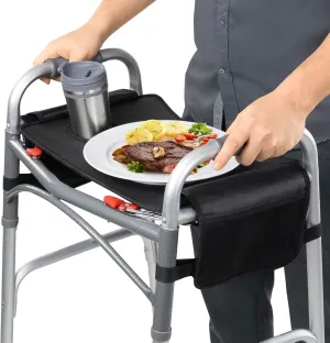 Vive Walker Tray for Folding Walker - (w/Cup Holder & Pockets) - Adult Mobility Accessories - Fits Standard Walkers - Medical Table for Seniors Non Slip Mat for Food - Removable & Easy Assembly