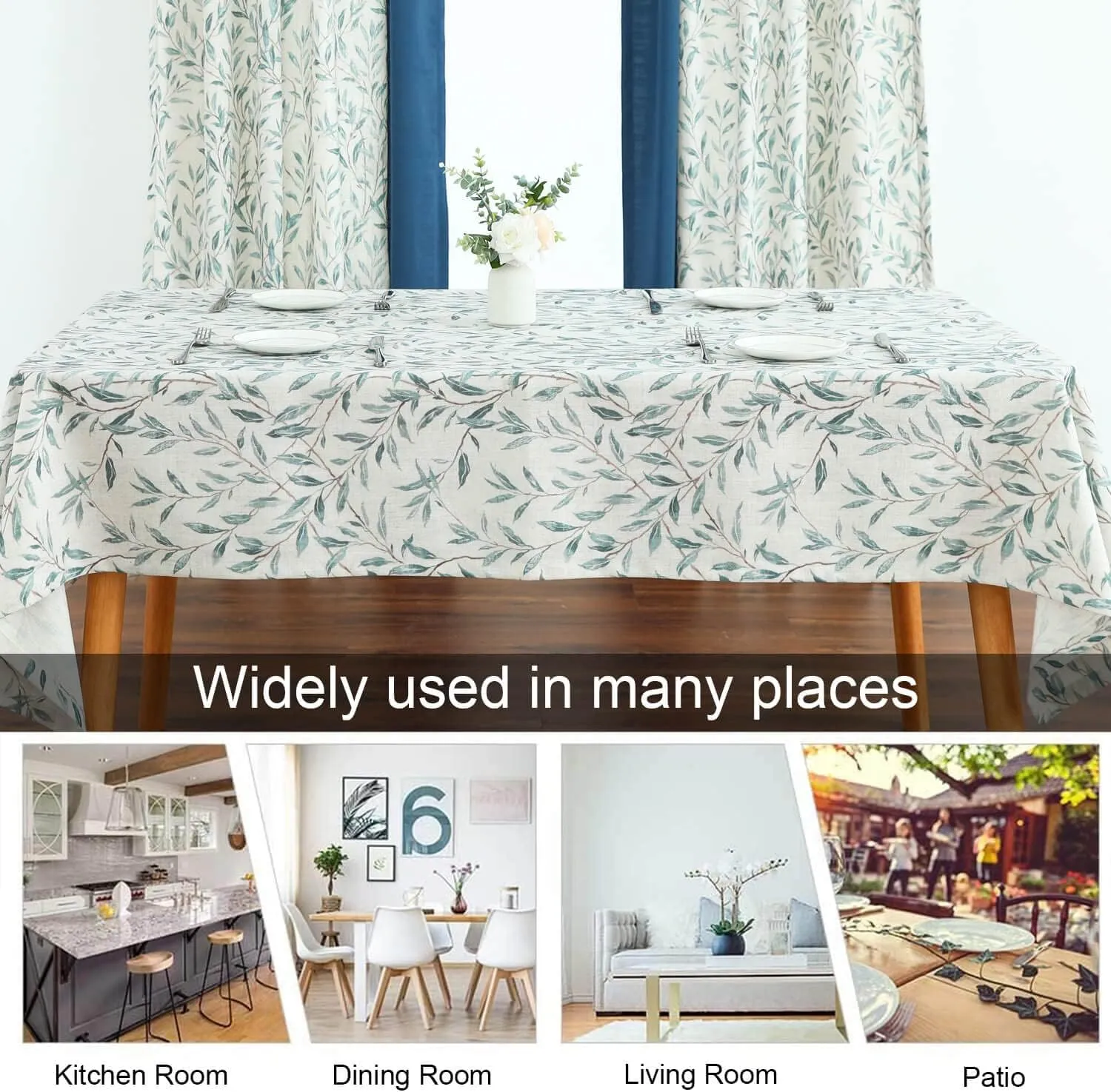 VOGOL Leaves Pattern Tablecloth, 52 x 84 Inches Heavy Weight Country Table Cloth, Washable Wrinkle Free Table Cover Home Decoration