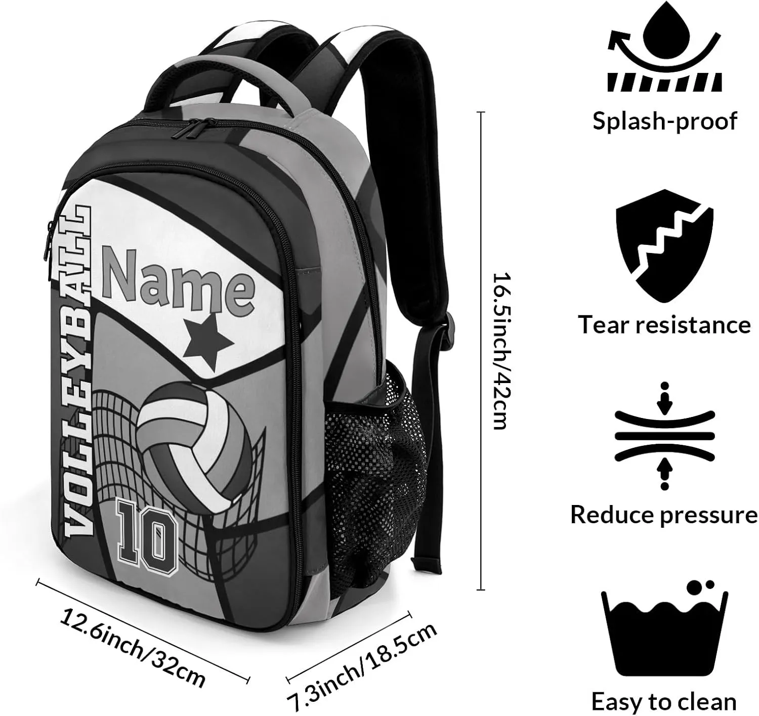 Volleyball Gray Black White Customized Waterproof Backpacks Shoulders Bags Daypacks