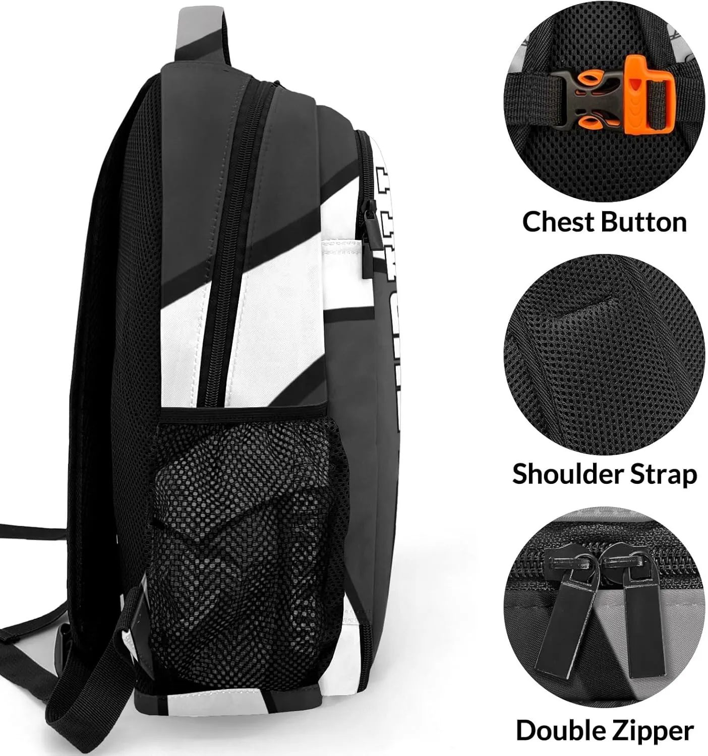 Volleyball Gray Black White Customized Waterproof Backpacks Shoulders Bags Daypacks
