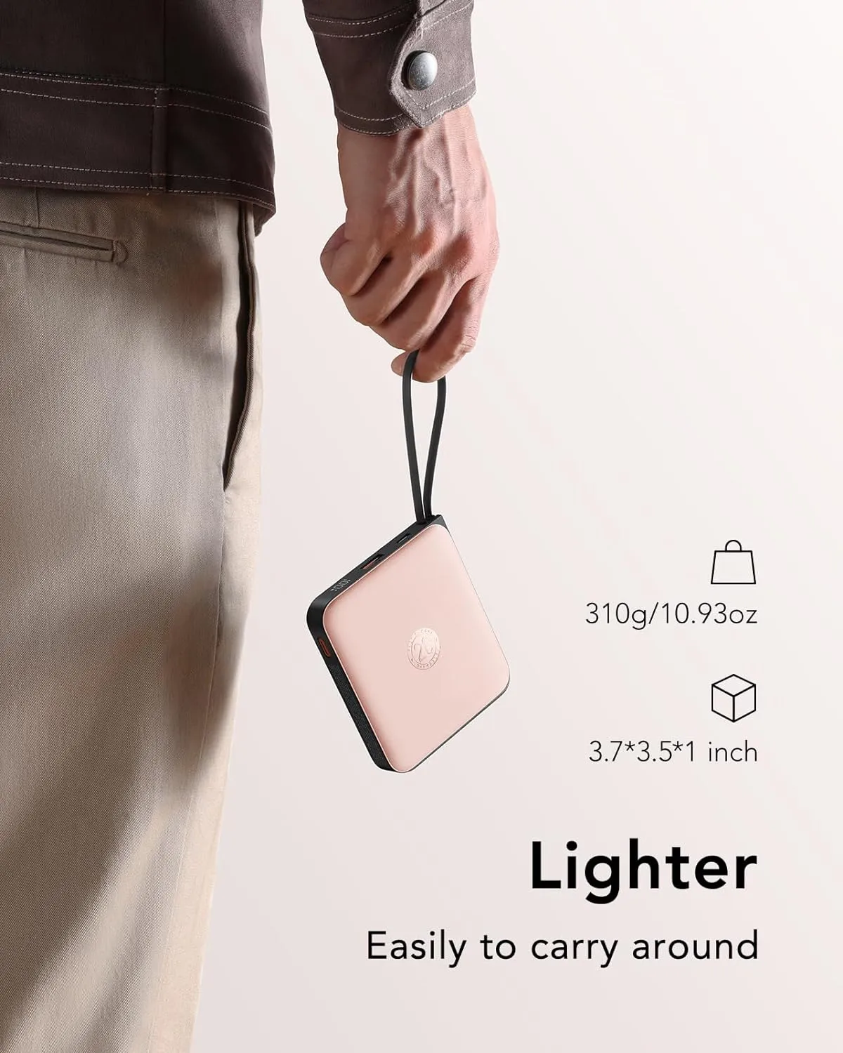 VRURC 20000mAh Power Bank Built-in Cables, Travel Essentials, Portable Charger 22.5W Fast Charging USB C Battery Pack, Phone Battery for iPhone 16 15 14 13 12 11 x Samsung Android Phone,Pink(1 Pack)