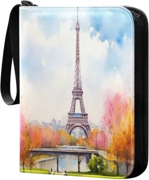Watercolor Painting French Card Binder with Double Sided PU Leather Holder Albums Book with 400 Pockets for Collectible Trading Card Games Card