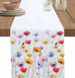Watercolor Popy Flowers Table Runner Spring Summer Flower Farmhouse Table Runners Dresser Scarves Kitchen Dining Table Decoration for Home Farmhouse Party Holidays 13"x36"