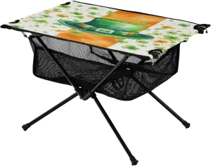 Watercolour Hat and Clover Pattern Portable Camping Table,Outdoor Folding Table,Beach Table,Suitable for Camping,Hiking,Picnic