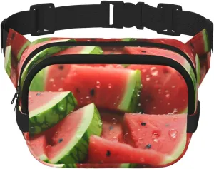 Watermelon with drops Fitness travel shoulder bag, fashionable and casual waist bag, square double-layer waist bag