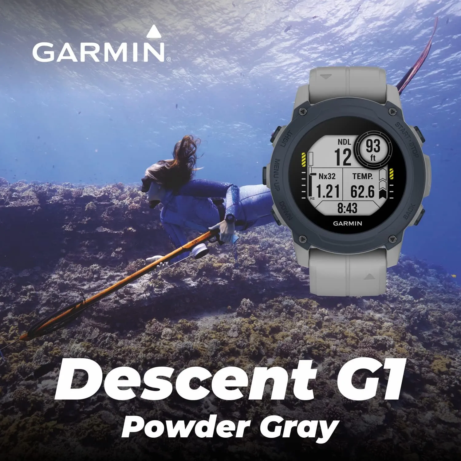 Wearable4U - Garmin Descent G1 Rugged Dive Computer, Multiple Dive Modes, Powder Gray with Power Bundle