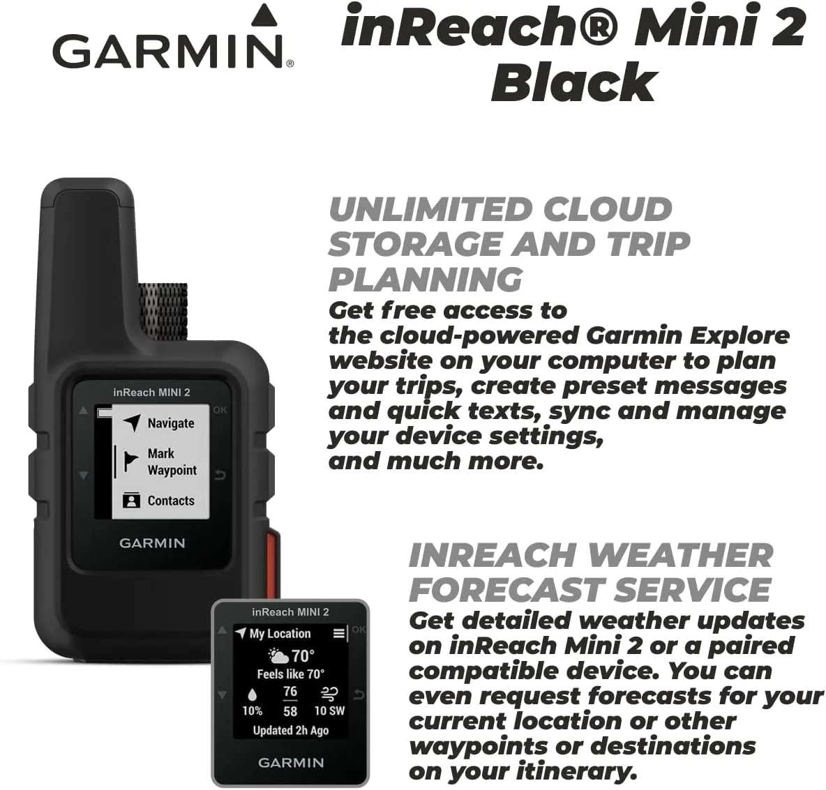 Wearable4U - Garmin inReach Mini 2 Satellite Communicator (Black) with Power Pack Bundle