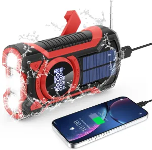 Weather Radio Solar Hand Crank Emergency Kit, AM/FM/NOAA Portable Emergency preparedness with Flashlight, Reading Lamp, Cell Phone Charger and SOS Alarm…… (Red)