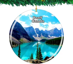 Weekino Canada Lake Minnewanka Banff Christmas Ornament City Travel Souvenir Collection Double Sided Porcelain 2.85 Inch Hanging Tree Decoration